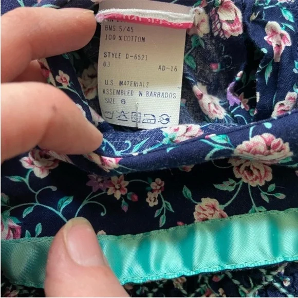 Vintage Polly Flinders Navy Blue Floral Hand Smocked Dress Sz 6 - Picture 8 of 13